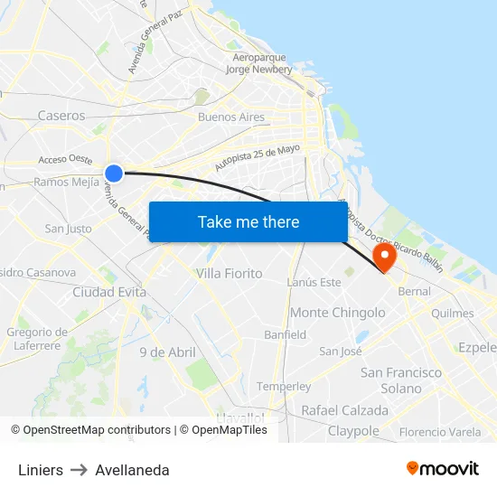 Liniers to Avellaneda map