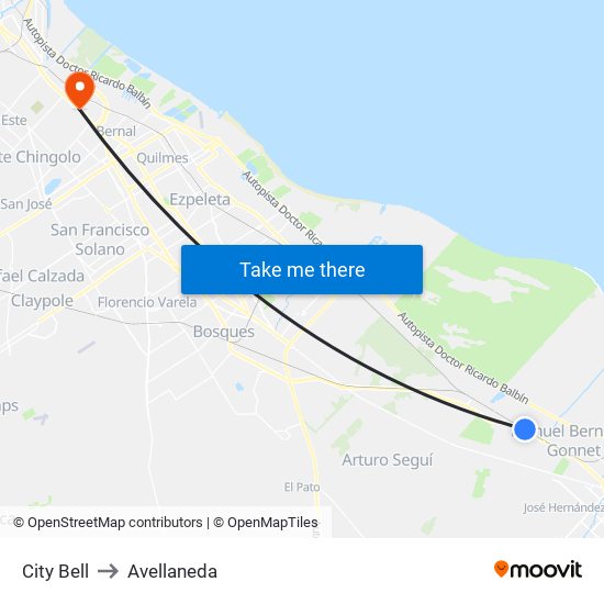 City Bell to Avellaneda map
