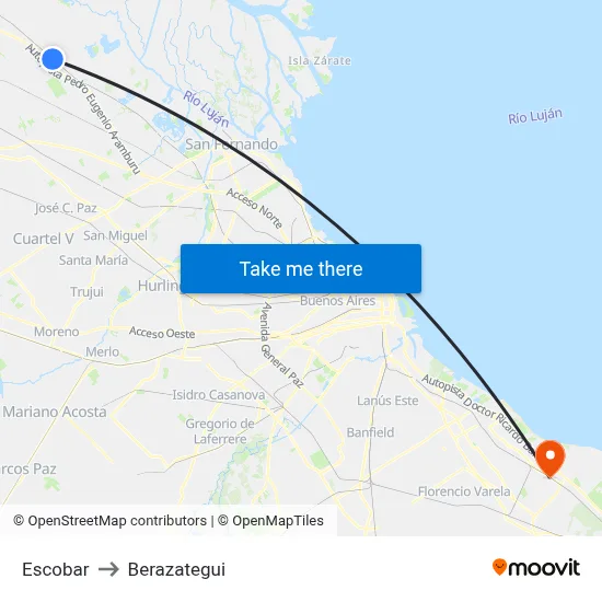 Escobar to Berazategui map