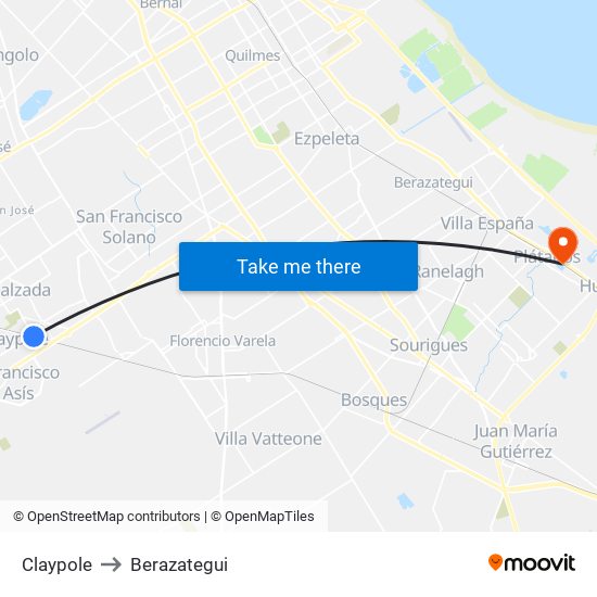 Claypole to Berazategui map