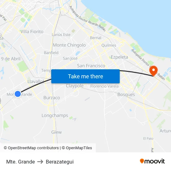 Mte. Grande to Berazategui map