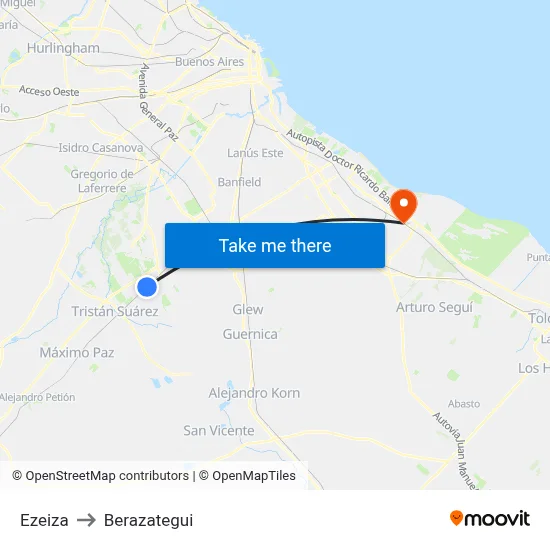Ezeiza to Berazategui map