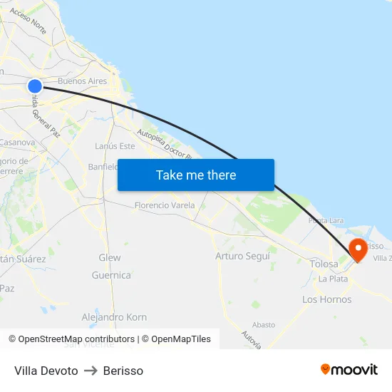 Villa Devoto to Berisso map