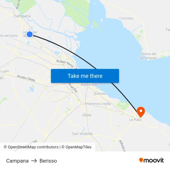Campana to Berisso map