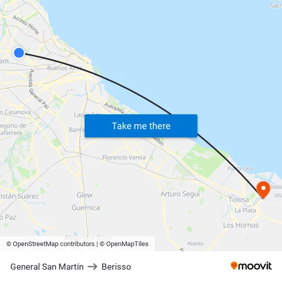 General San Martín to Berisso map