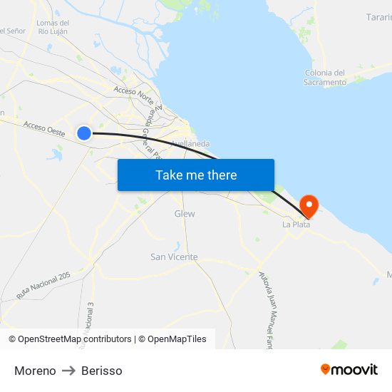 Moreno to Berisso map