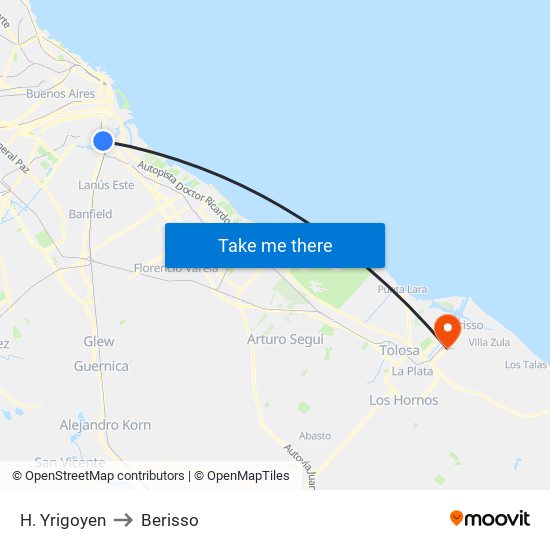 H. Yrigoyen to Berisso map