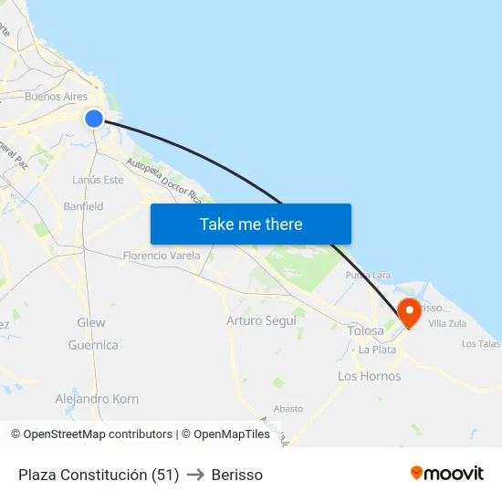 Plaza Constitución (51) to Berisso map