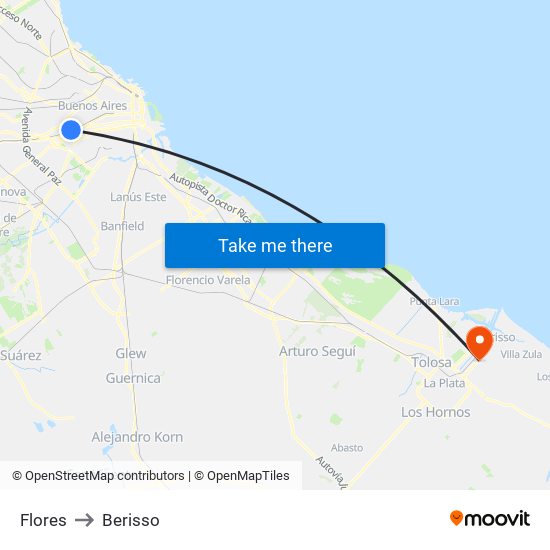 Flores to Berisso map