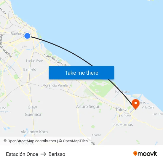 Estación Once to Berisso map
