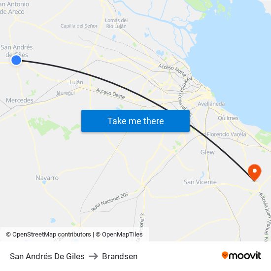 San Andrés De Giles to Brandsen map