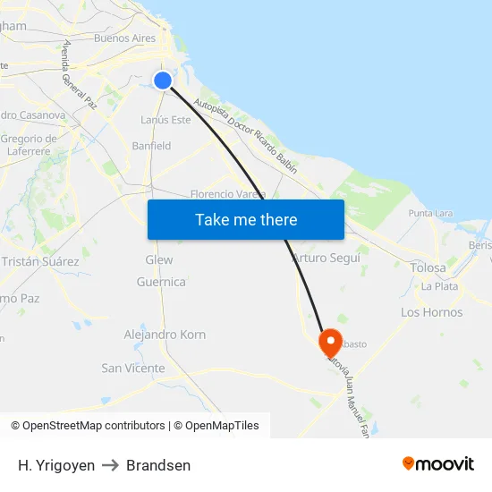 H. Yrigoyen to Brandsen map