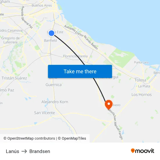 Lanús to Brandsen map