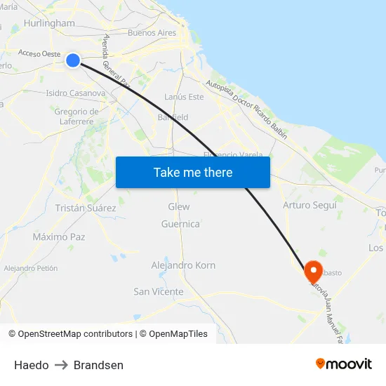Haedo to Brandsen map