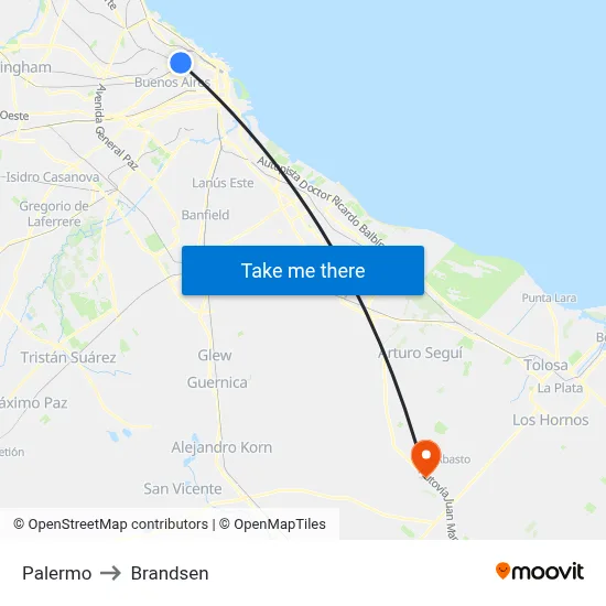 Palermo to Brandsen map