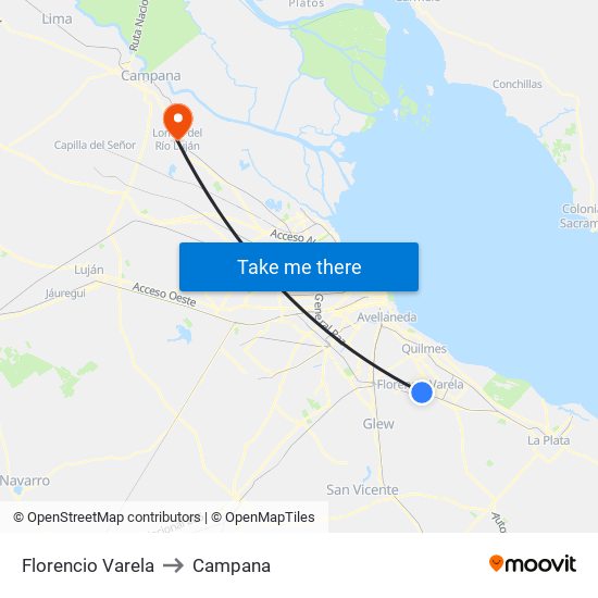 Florencio Varela to Campana map