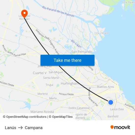 Lanús to Campana map