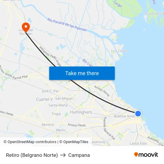 Retiro (Belgrano Norte) to Campana map