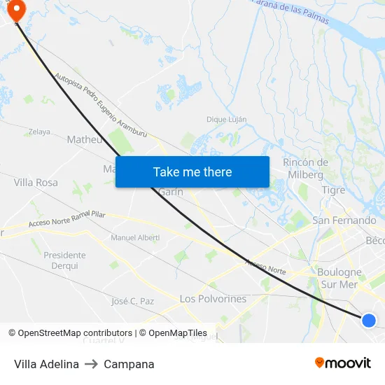 Villa Adelina to Campana map