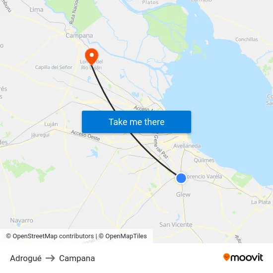 Adrogué to Campana map
