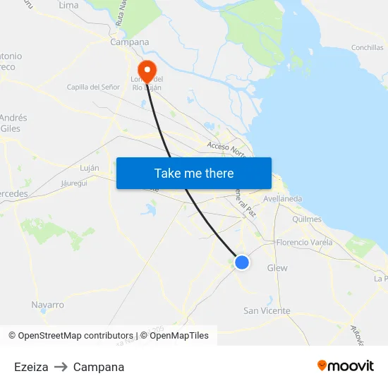Ezeiza to Campana map