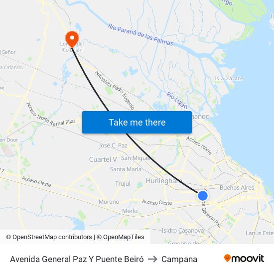 Avenida General Paz Y Puente Beiró to Campana map