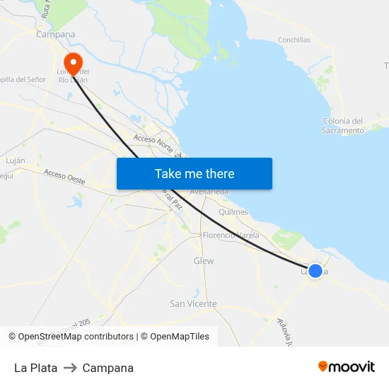 La Plata to Campana map