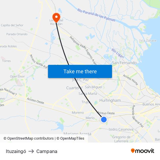 Ituzaingó to Campana map
