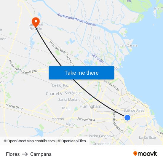 Flores to Campana map