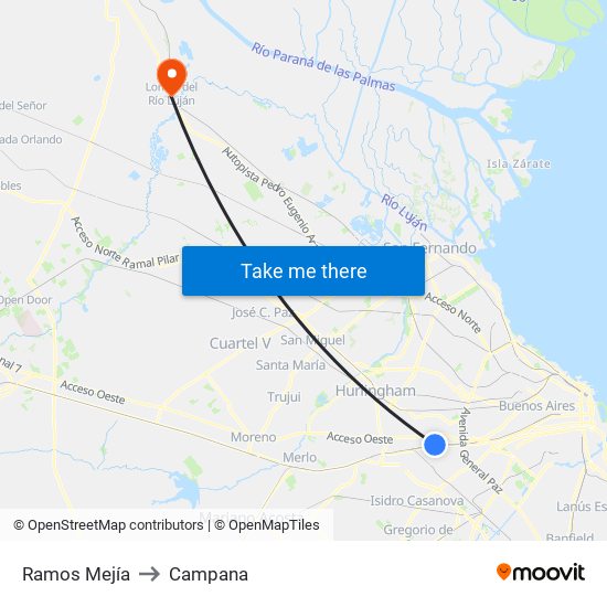 Ramos Mejía to Campana map