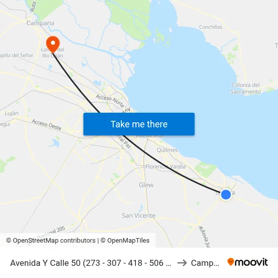 Avenida Y Calle 50 (273 - 307 - 418 - 506 - Norte) to Campana map