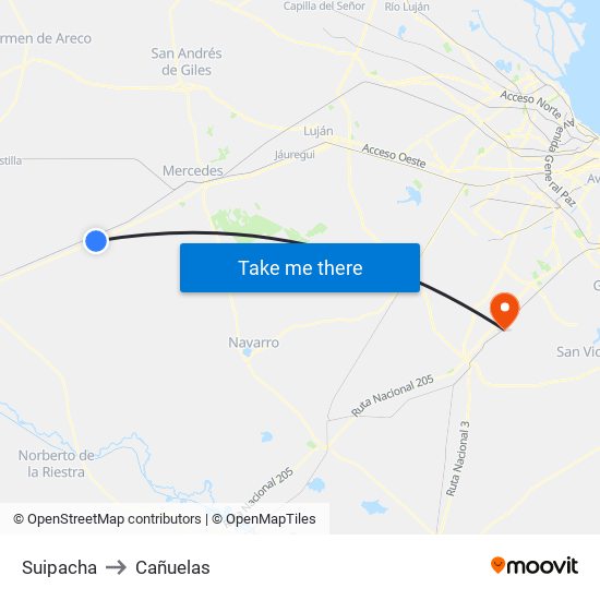 Suipacha to Cañuelas map