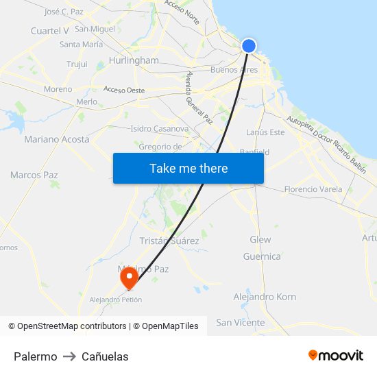 Palermo to Cañuelas map