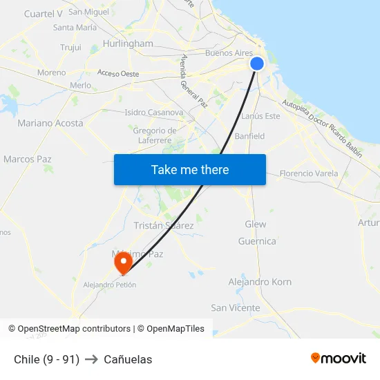 Chile (9 - 91) to Cañuelas map