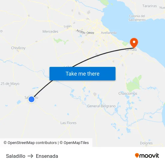 Saladillo to Ensenada map