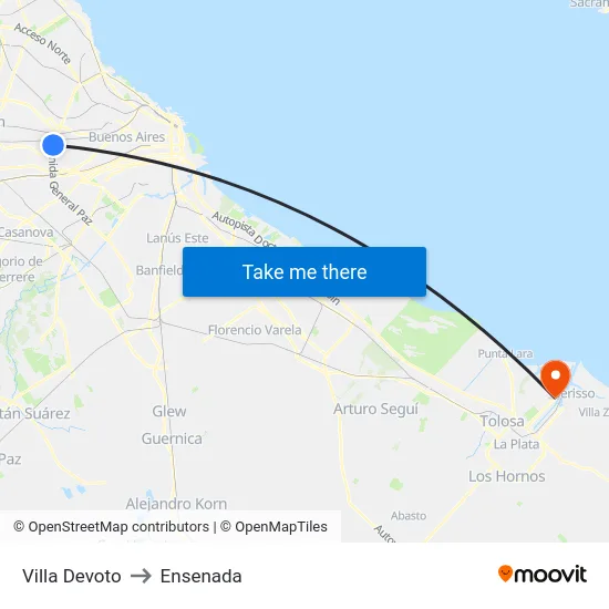 Villa Devoto to Ensenada map