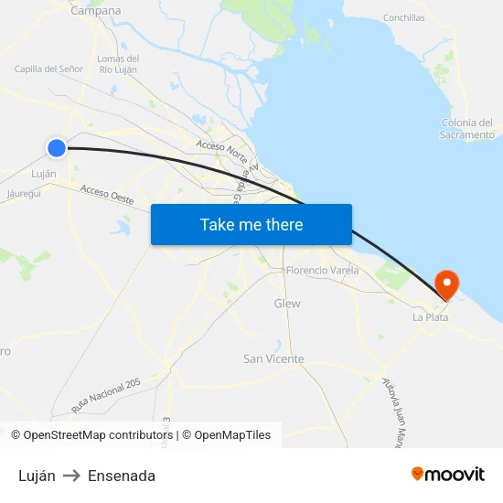 Luján to Ensenada map