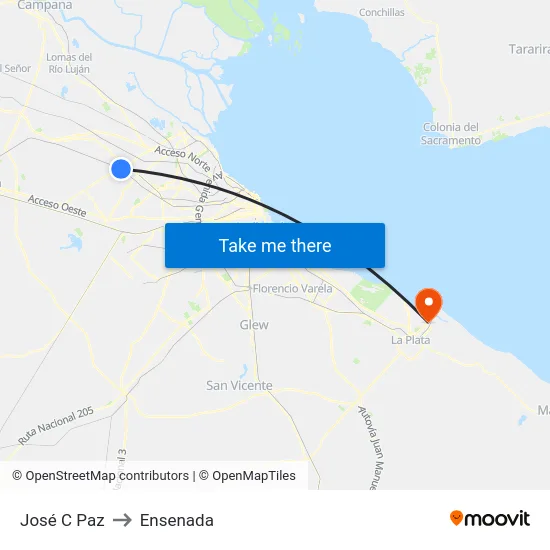 José C Paz to Ensenada map