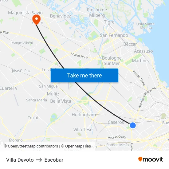 Villa Devoto to Escobar map