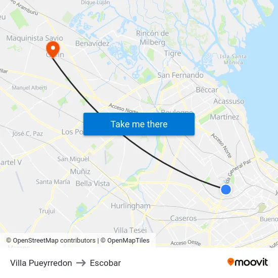 Villa Pueyrredon to Escobar map