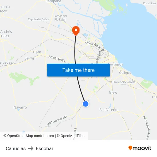 Cañuelas to Escobar map