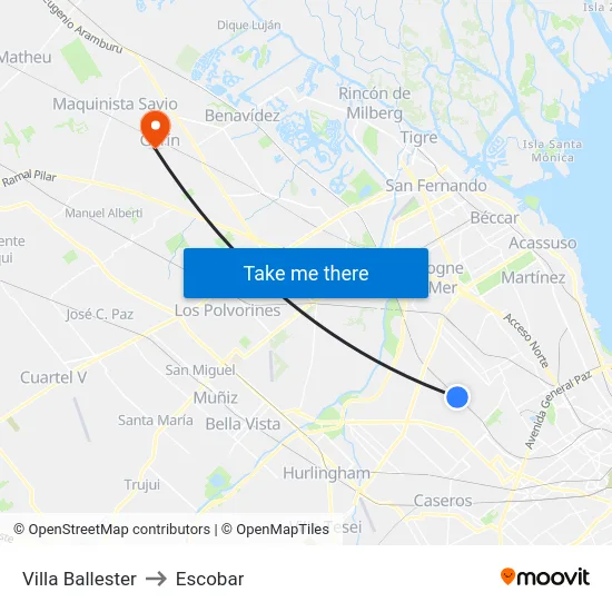 Villa Ballester to Escobar map