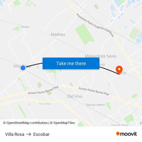 Villa Rosa to Escobar map