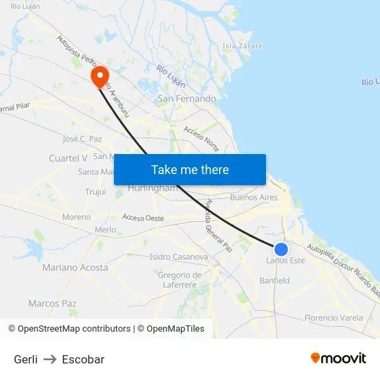 Gerli to Escobar map