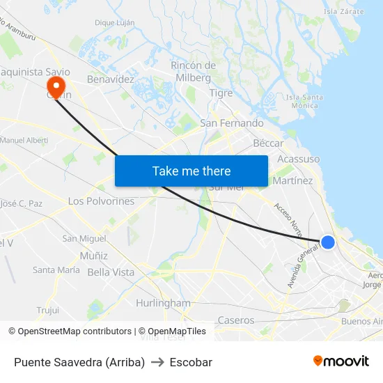 Puente Saavedra (Arriba) to Escobar map