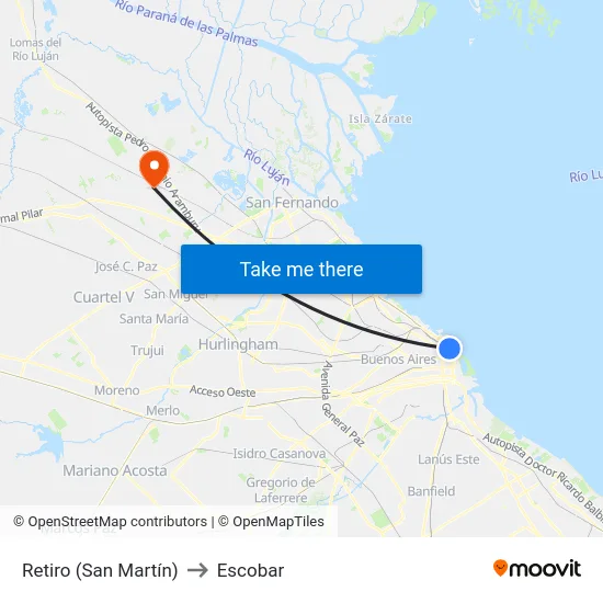 Retiro (San Martín) to Escobar map