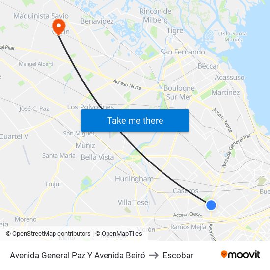 Avenida General Paz Y Avenida Beiró to Escobar map