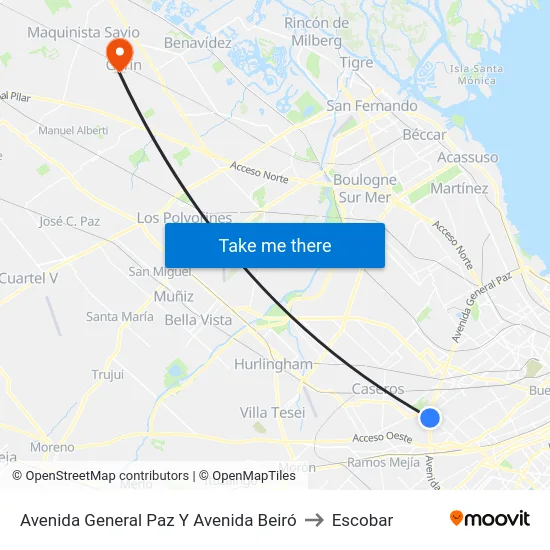 Avenida General Paz Y Avenida Beiró to Escobar map