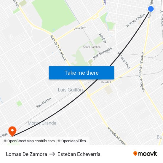 Lomas De Zamora to Esteban Echeverría map