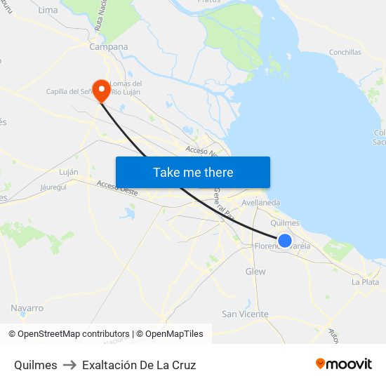 Quilmes to Exaltación De La Cruz map